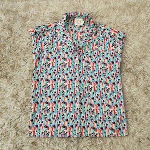 Lili Sidonio Sleeveless Button Down Blouse Colorful Abstract‎ Print Size Small